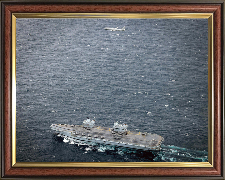 HMS Prince of Wales (R09) Photo Print - With Poseidon - Royal Navy Queen Elizabeth Class Aircraft Carrier Hampshire Prints 10 x 8 Classic Frame No