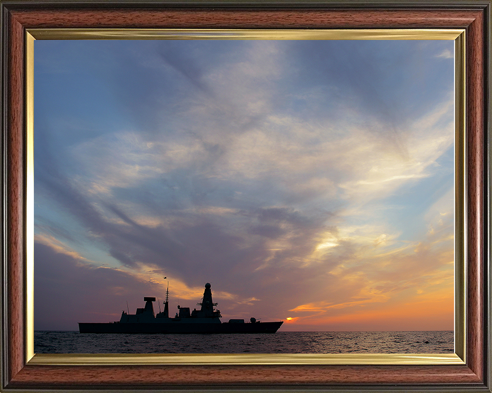HMS Dragon (D35) Photo Print - Sunset Silhouette 2013 - Royal Navy Type 45 Destroyer Hampshire Prints 10 x 8 Classic Frame No