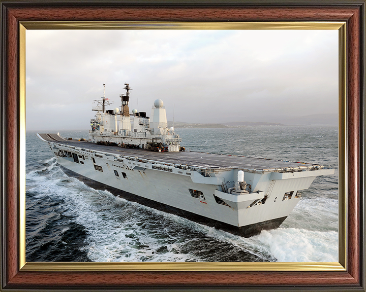 HMS Ark Royal (R07) Royal Navy Invincible Class Aircraft Carrier Port Quarter View at sea Photo Print Wall Art Decor Posters, Prints, & Visual Artwork Hampshire Prints 10 x 8 Classic Frame No