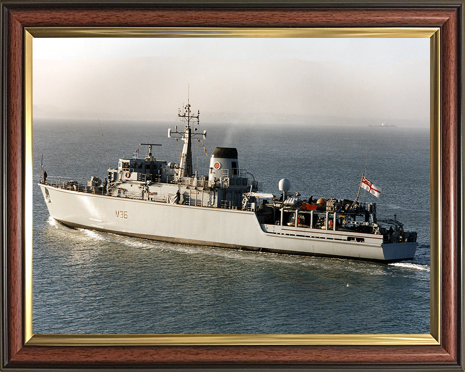 HMS Bicester (M36) Photo Print - Leaving Portsmouth 1997 - Royal Navy Hunt Class Mine Warfare Vessel