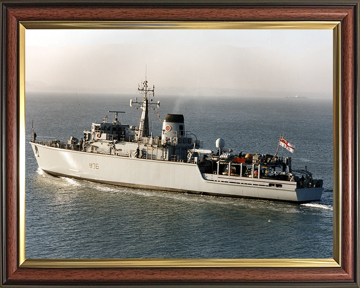 HMS Bicester (M36) Photo Print - Leaving Portsmouth 1997 - Royal Navy Hunt Class Mine Warfare Vessel
