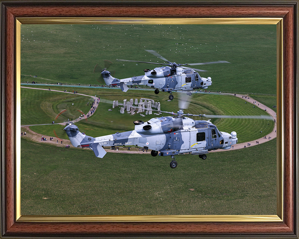 Wildcat Helicopters Over Stonehenge Photo Print - Royal Navy Aircraft Hampshire Prints 10 x 8 Classic Frame No