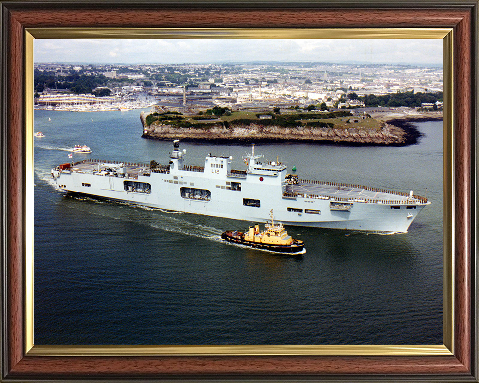 HMS Ocean (L12) Photo Print - Departs Plymouth 2001 - Royal Navy Landing Platform Helicopter