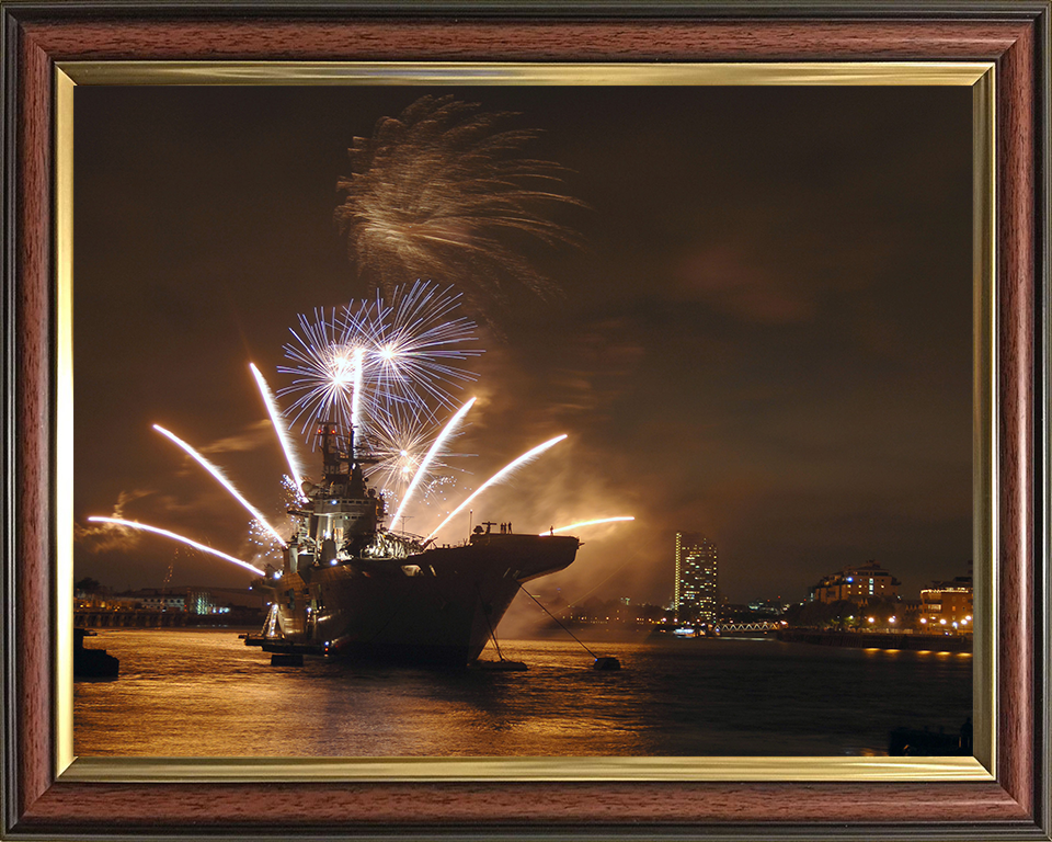 HMS Illustrious (R06) Photo Print - With fireworks 2009 - Royal Navy Invincible Class Aircraft Carrier Hampshire Prints 10 x 8 Classic Frame No