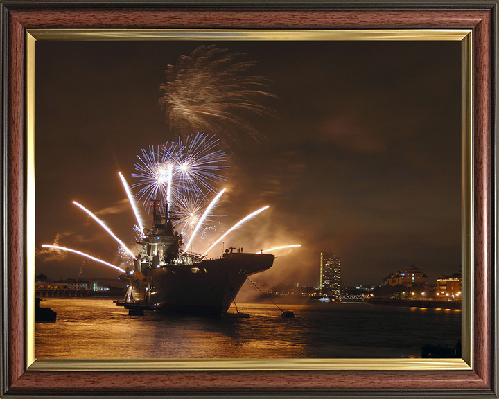 HMS Illustrious (R06) Photo Print - With fireworks 2009 - Royal Navy Invincible Class Aircraft Carrier Hampshire Prints 10 x 8 Classic Frame No