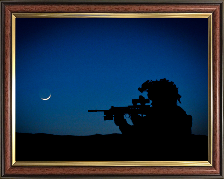 Royal Marine Commando silhouette at dusk Photo Print - 40 Commando Hampshire Prints 10 x 8 Classic Frame No