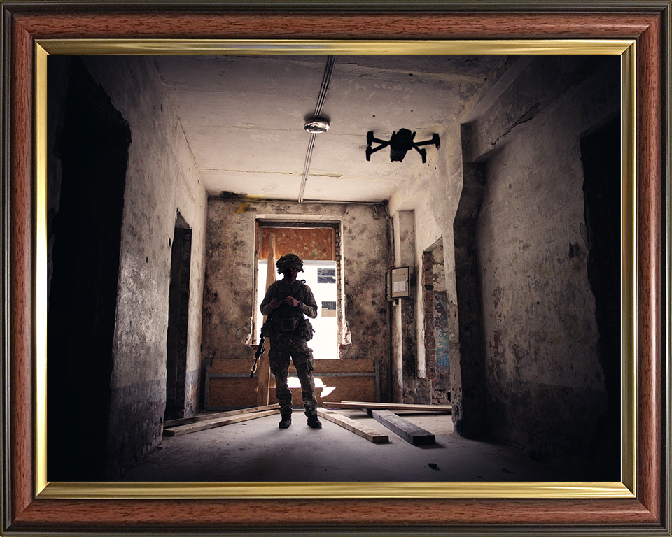 British Army Soldier Operating a Parrot Drone Urban Warfare Training Photo Print Military Decor Posters, Prints, & Visual Artwork Hampshire Prints 10 x 8 Classic Frame No