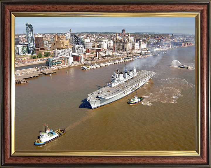 HMS Ark Royal (R07) Royal Navy Invincible Class Aircraft Carrier Departs Liverpool 2008 Photo Print Wall Art Decor Posters, Prints, & Visual Artwork Hampshire Prints 10 x 8 Classic Frame No