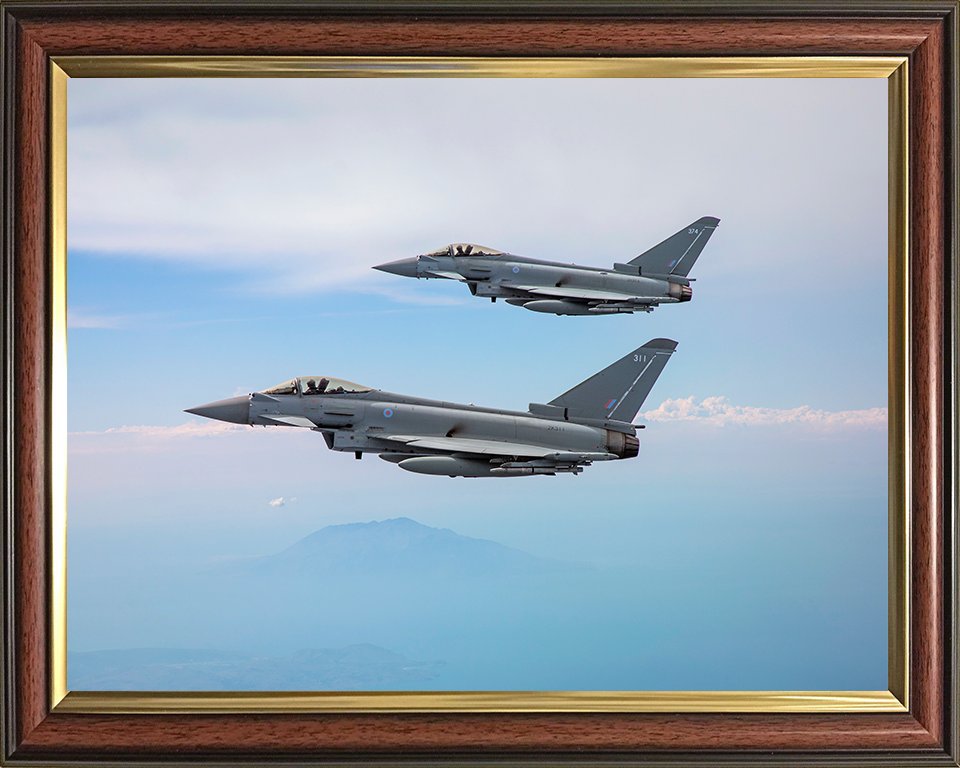 Two RAF Typhoon jets in flight Photo Print - Royal Air Force Aircraft Hampshire Prints 10 x 8 Classic Frame No