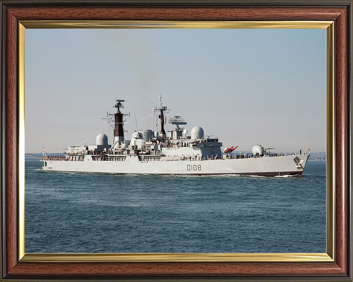 HMS Cardiff (D108) Royal Navy Type 42 Destroyer Entering Harbour Paying off Photo Print Wall Art Decor Posters, Prints, & Visual Artwork Hampshire Prints 10 x 8 Classic Frame No