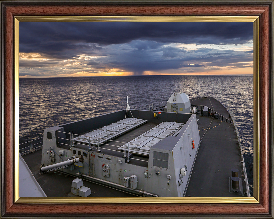 HMS Dragon (D35) Photo Print - Forecastle Sunset - Royal Navy Type 45 Destroyer Hampshire Prints 10 x 8 Classic Frame No