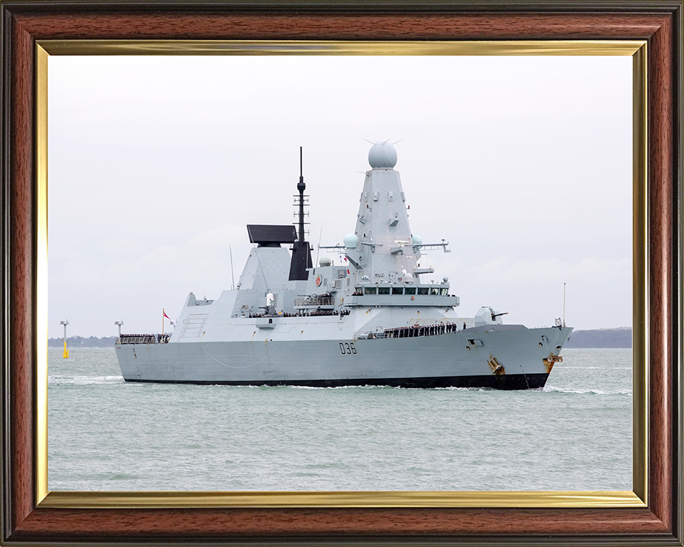 HMS Defender (D36) Royal Navy Type 45 Destroyer Entering Harbour Photo Print Wall Art Decor Posters, Prints, & Visual Artwork Hampshire Prints 10 x 8 Classic Frame No