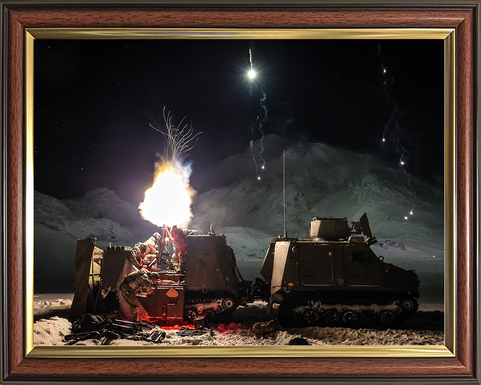 Royal Marine Commando Mortar Team Firing at Night Photo Print 45 Commando Marines Wall Art Military Decor UK Posters, Prints, & Visual Artwork Hampshire Prints 10 x 8 Classic Frame No
