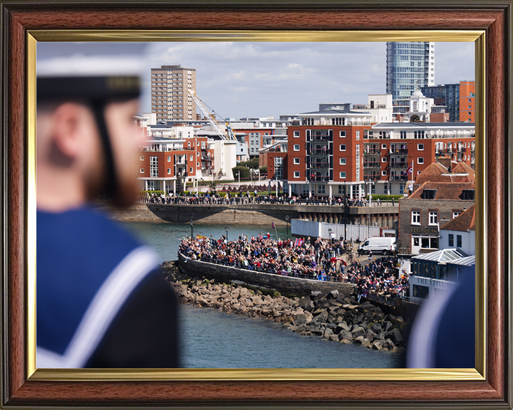 Portsmouth Crowds Wave off HMS Prince of Wales 2025 Photo Print - Royal Navy Hampshire Prints 10 x 8 Classic Frame No