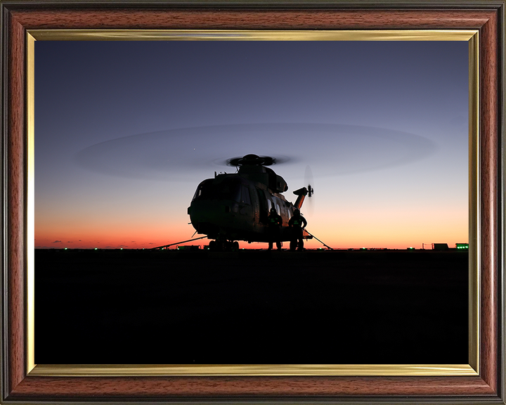 Merlin Helicopter at Sunset on a Flight Deck Photo Print - Royal Navy Aircraft Hampshire Prints 10 x 8 Classic Frame No