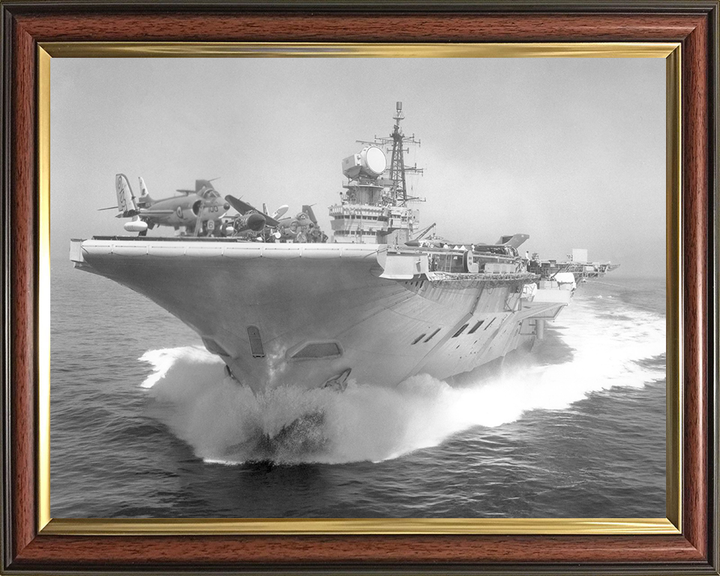 HMS Hermes (R12) Photo Print - Low Bow View - Royal Navy Centaur Class Aircraft Carrier Hampshire Prints 10 x 8 Classic Frame No