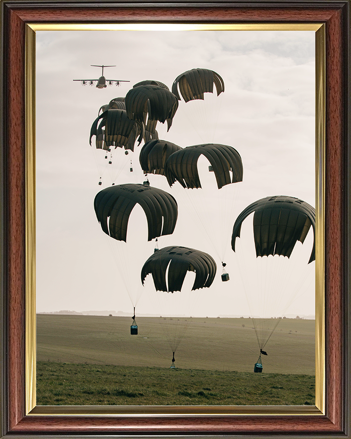 RAF A400M Atlas Dropping Containers by Parchute Photo Print Royal Air Force Aircraft Wall Art Posters, Prints, & Visual Artwork Hampshire Prints 10 x 8 Classic Frame No