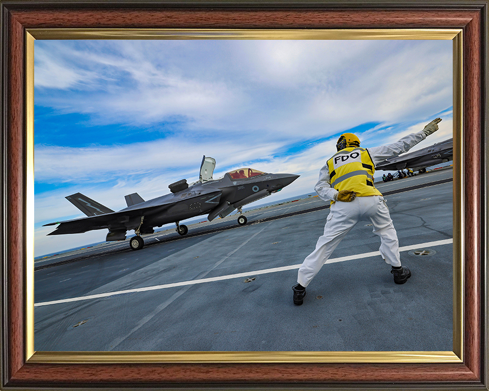 RAF F35B flight deck takeoff Photo Print - Royal Air Force Aircraft Hampshire Prints 10 x 8 Classic Frame No