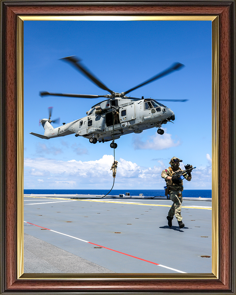 Royal Marine Commando Fast Roping from a Merlin 2025 Photo Print - 42 Commando Hampshire Prints 10 x 8 Classic Frame No