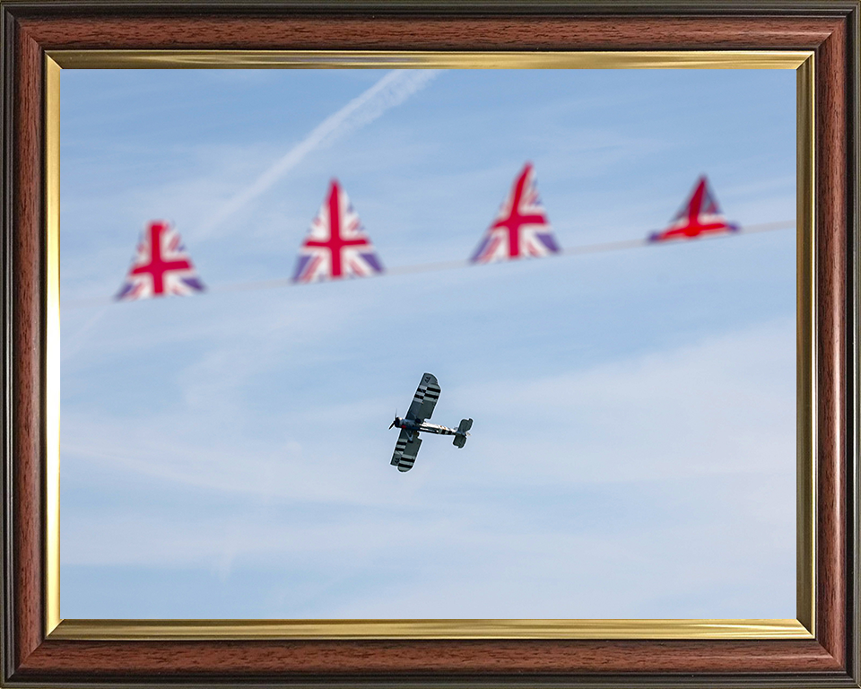 Swordfish Plane flies behind Union Jack Bunting Photo Print - Royal Navy Aircraft Posters, Prints, & Visual Artwork Hampshire Prints 10 x 8 Classic Frame No