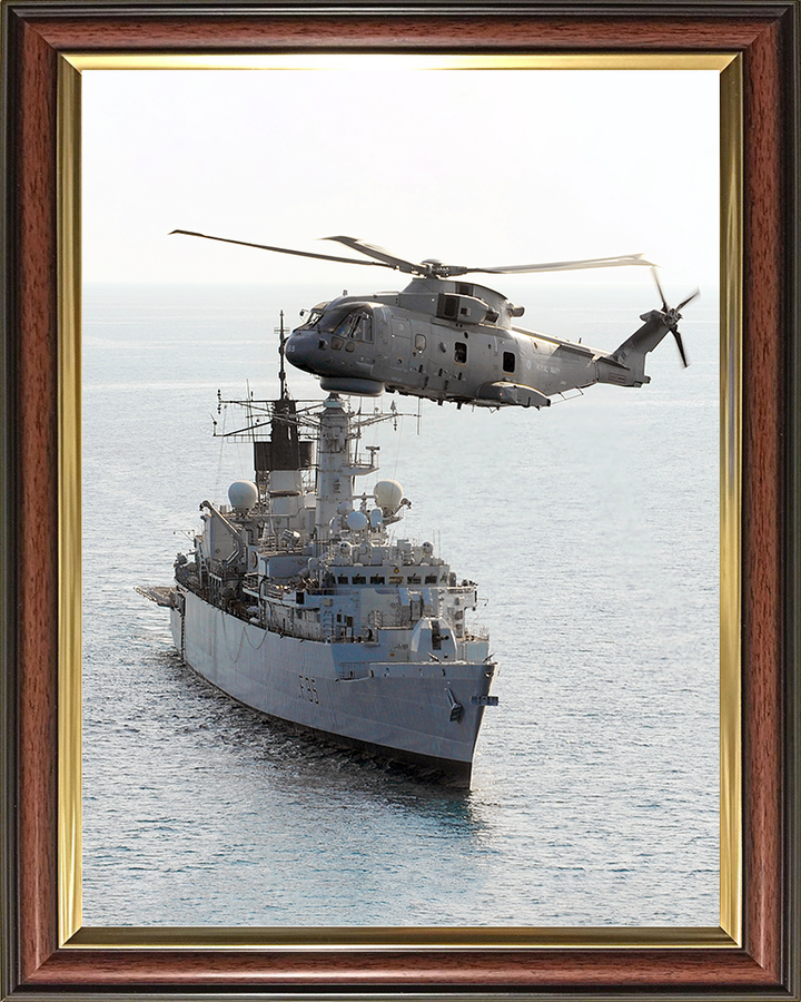 HMS Cumberland (F85) Royal Navy Type 22 Frigate With Merlin 2009 Photo Print Wall Art Decor Posters, Prints, & Visual Artwork Hampshire Prints 10 x 8 Classic Frame No