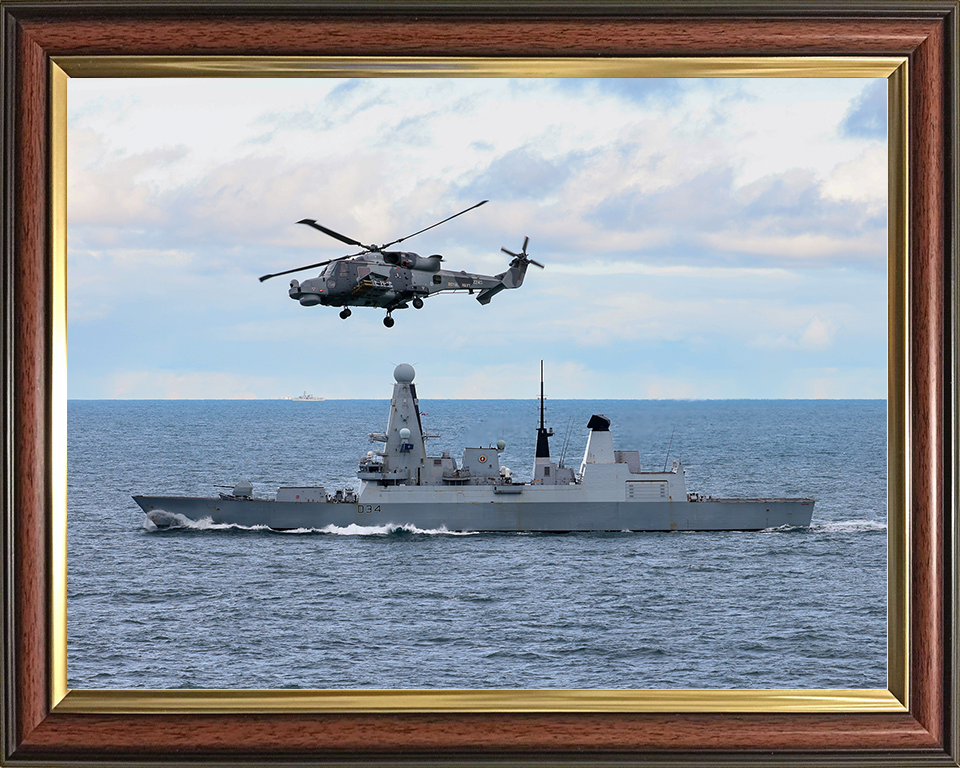 HMS Diamond (D34) Royal Navy Type 45 Destroyer With Wildcat Helicopter Photo Print Wall Art Decor Posters, Prints, & Visual Artwork Hampshire Prints 10 x 8 Classic Frame No