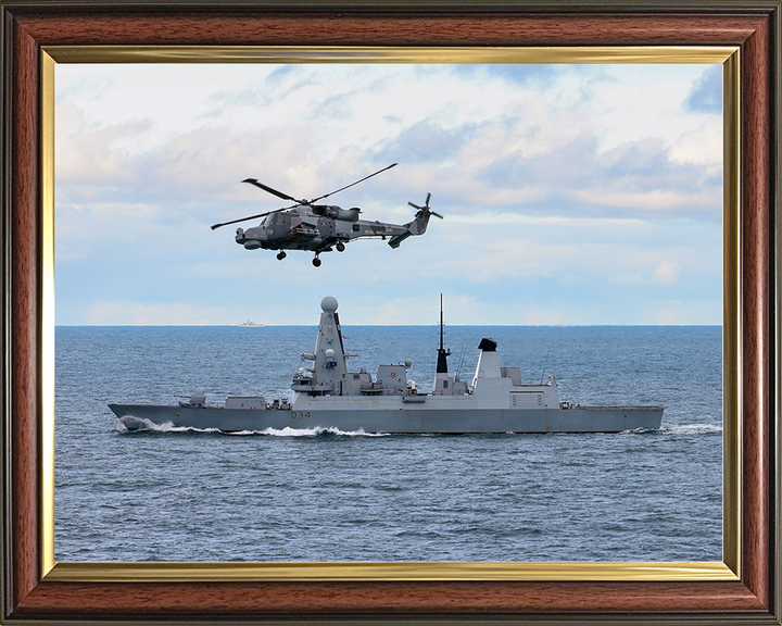 HMS Diamond (D34) Royal Navy Type 45 Destroyer With Wildcat Helicopter Photo Print Wall Art Decor Posters, Prints, & Visual Artwork Hampshire Prints 10 x 8 Classic Frame No