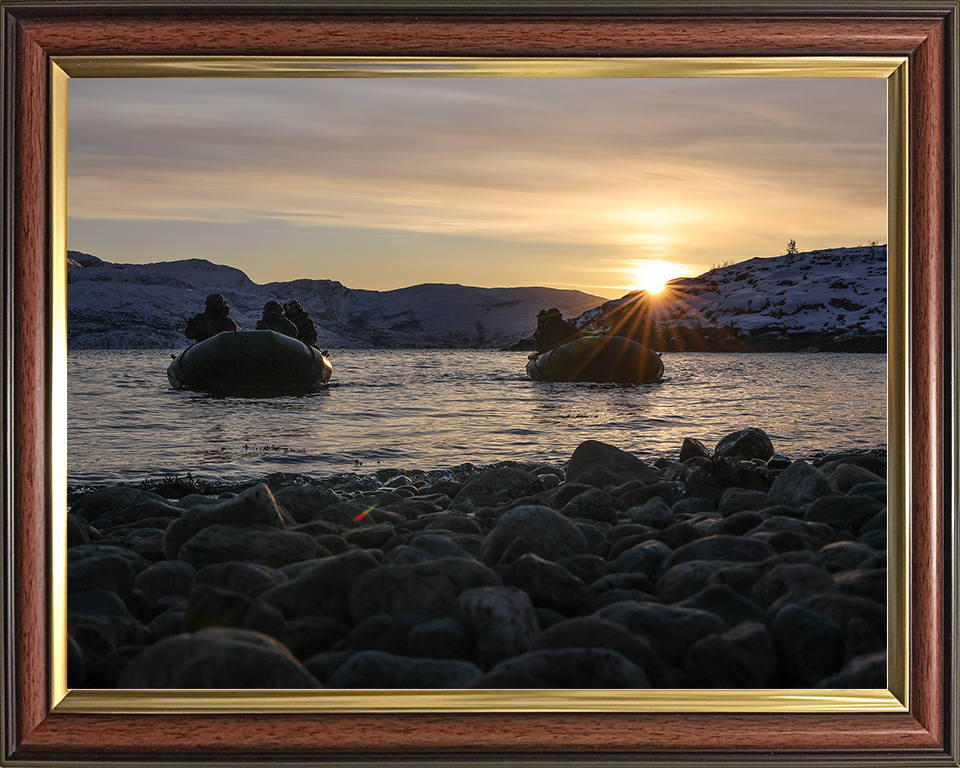 Royal Marines on Two Inflatable Raiding Crafts at Sunset Photo Print 30 Commando Wall Art Military Decor Posters, Prints, & Visual Artwork Hampshire Prints 10 x 8 Classic Frame No