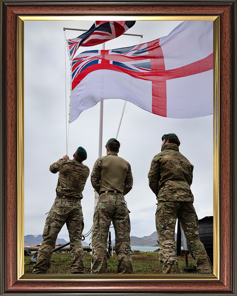 Royal Marines Commandos Raise the White Ensign Photo Print Hampshire Prints 10 x 8 Classic Frame No