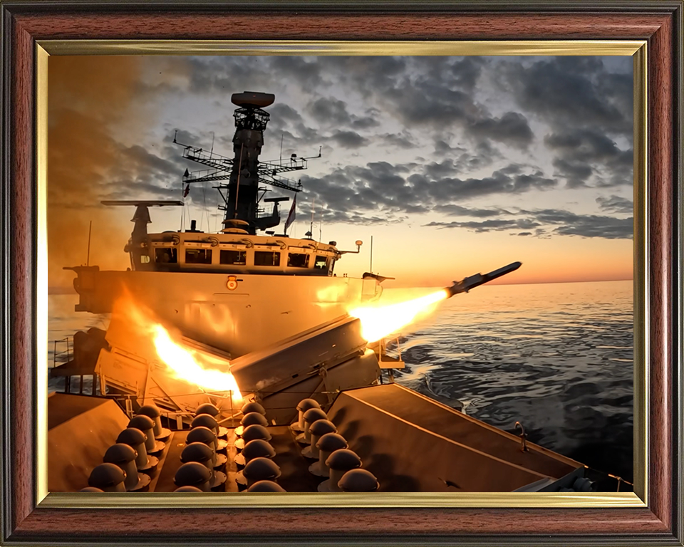 HMS Somerset (F82) Photo Print - Firing NSM 2025 - Royal Navy Type 23 Frigate Hampshire Prints 10 x 8 Classic Frame No