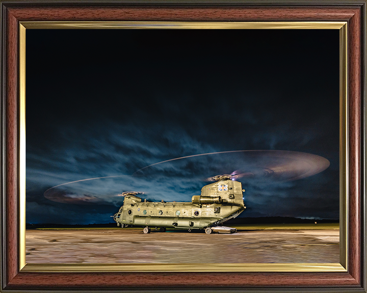 RAF Chinook Helicopter Night Takeoff Photo Print - Royal Air Force Aircraft Hampshire Prints 10 x 8 Classic Frame No
