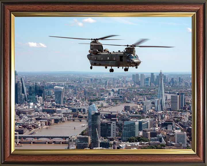 RAF Chinook Helicopter Over The Thames Photo Print - Royal Air Force Aircraft Hampshire Prints 10 x 8 Classic Frame No