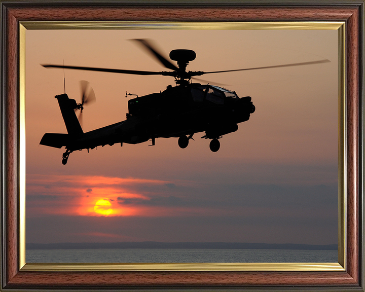 Army Apache Helicopter Silhouette at sunset Photo Print - British Army Hampshire Prints 10 x 8 Classic Frame No