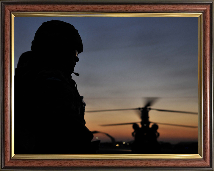 RAF Regiment Silhouette with Chinook Helicopter Photo Print - Royal Air Force Hampshire Prints 10 x 8 Classic Frame No