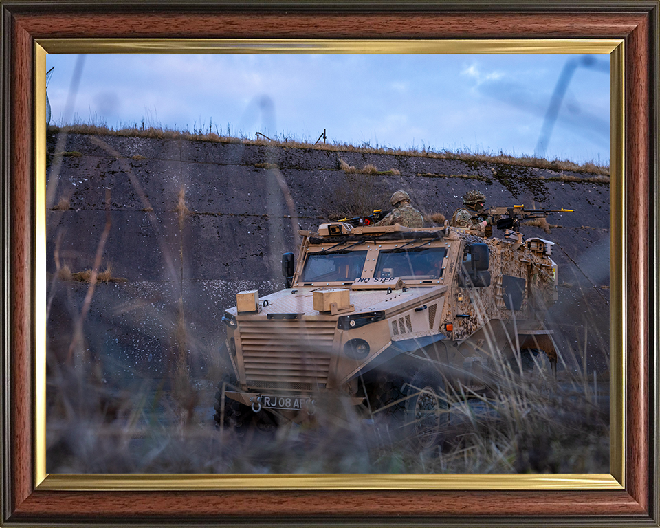 RAF Regiment Soldiers firing Ride a Foxhound vehicle Photo Print Royal Air Force Wall Art Military Decor Posters, Prints, & Visual Artwork Hampshire Prints 10 x 8 Classic Frame No