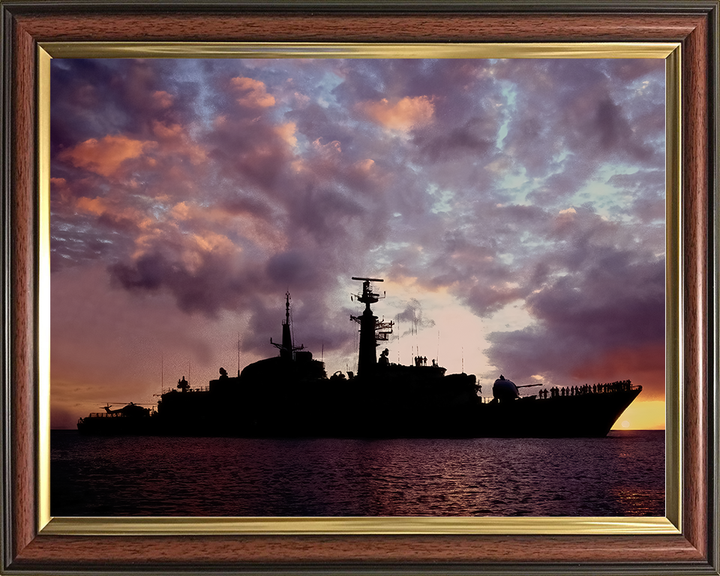 HMS Active (F171) Royal Navy Type 21 Frigate Photo Print at Sunset Warship Wall Art Posters, Prints, & Visual Artwork Hampshire Prints 10 x 8 Classic Frame No