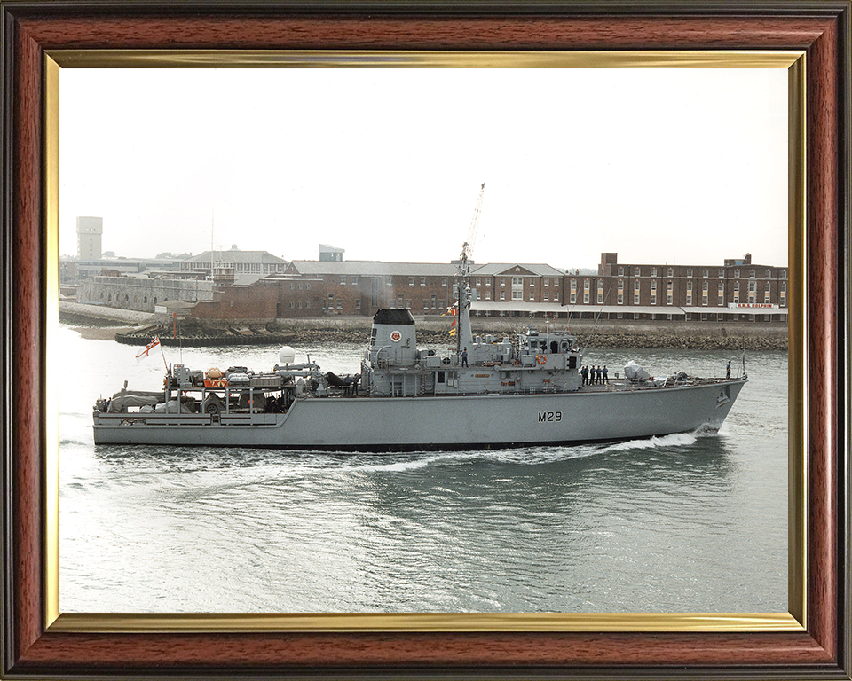 HMS Brecon (M29) Photo Print - Entering Portsmouth 1996 - Royal Navy Hunt Class Mine Warfare Vessel
