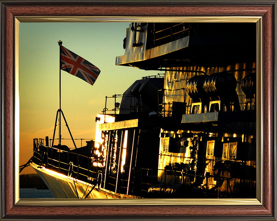 HMS Iron Duke (F234) Photo Print - At Sunset Port Side - Royal Navy Type 23 Frigate Hampshire Prints 10 x 8 Classic Frame No