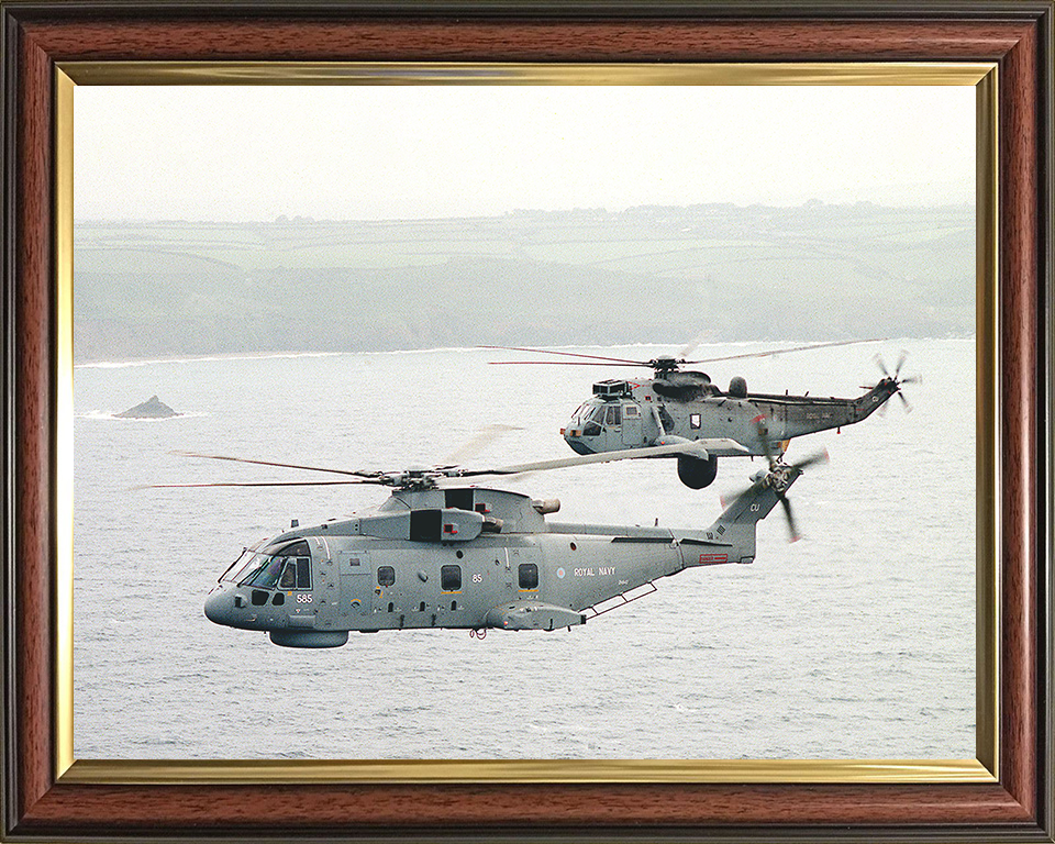 Merlin and Sea King Helicopter off Cornwall Photo Print - Royal Navy Aircraft Posters, Prints, & Visual Artwork Hampshire Prints 10 x 8 Classic Frame No