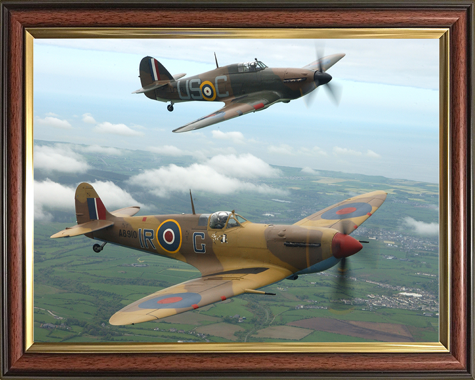 RAF Spitfire And Hurricane Planes flying over Lincolnshire Photo Print - Royal Air Force Aircraft Posters, Prints, & Visual Artwork Hampshire Prints 10 x 8 Classic Frame No