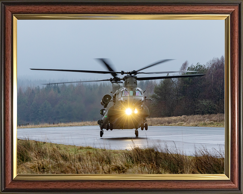 RAF Chinook Helicopter Landing at Dusk 2026 Photo Print Royal Air Force Aircraft Wall Art Aviation Decor Posters, Prints, & Visual Artwork Hampshire Prints 10 x 8 Classic Frame No