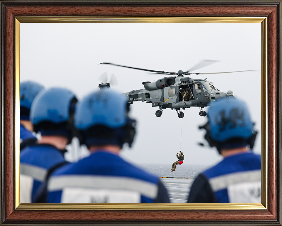Wildcat Helicopter Winching on HMS Prince of Wales Photo Print - Royal Navy Aircraft Hampshire Prints 10 x 8 Classic Frame No