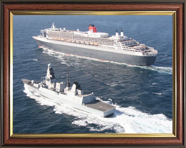 HMS Defender (D36) Photo Print - With Queen Mary 2 - Royal Navy Type 45 Destroyer Hampshire Prints 10 x 8 Classic Frame No
