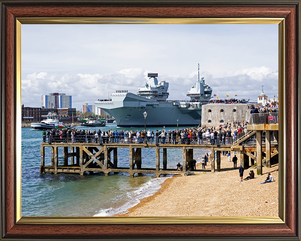 HMS Prince of Wales (R09) Photo Print - Round Tower 2025 - Royal Navy Queen Elizabeth Class Aircraft Carrier Hampshire Prints 10 x 8 Classic Frame No