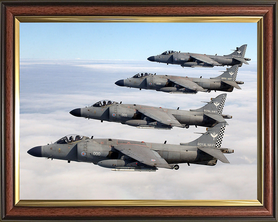 Four Harrier FA2 Jets Flying in Close Formation Photo Print - Royal Navy Aircraft Posters, Prints, & Visual Artwork Hampshire Prints 10 x 8 Classic Frame No