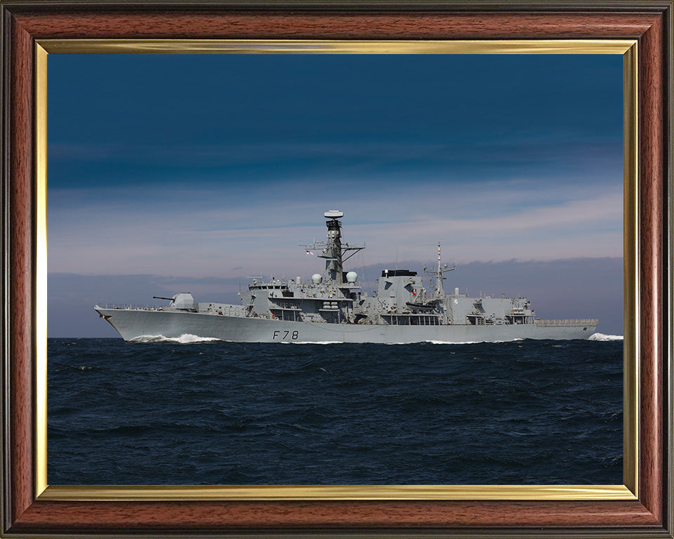 HMS Kent (F78) Photo Print - Port Beam View at Sea - Royal Navy Type 23 Frigate Hampshire Prints 10 x 8 Classic Frame No