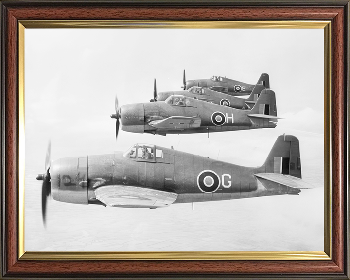 Four Grumman Hellcat F.I Fighters in Flight Photo Print - Royal Navy Aircraft Hampshire Prints 10 x 8 Classic Frame No