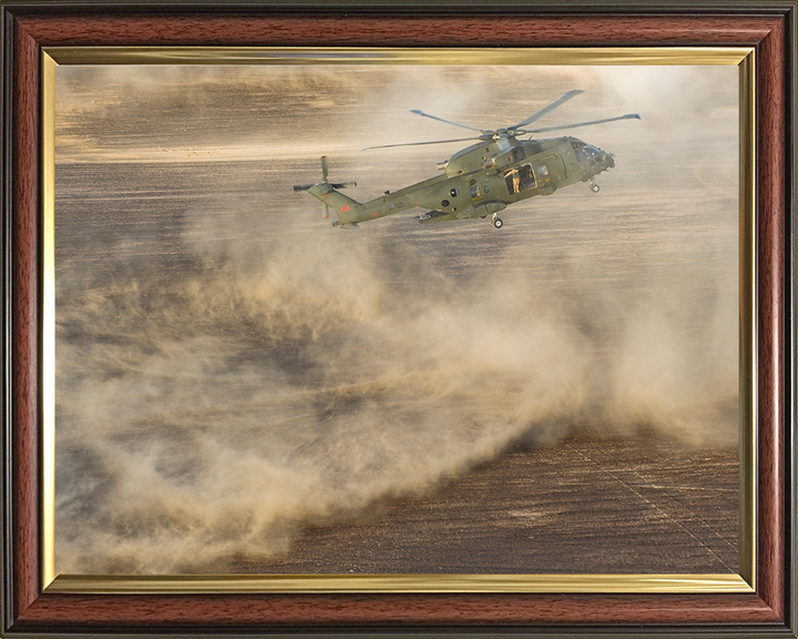 RAF Merlin Helicopter takes off creating a dust cloud Photo Print - Royal Air Force Aircraft Hampshire Prints 10 x 8 Classic Frame No