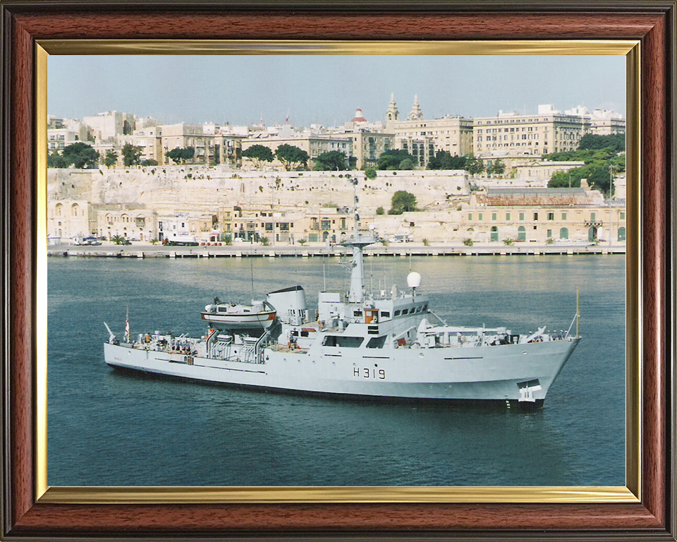 HMS Beagle H319 (A319) Royal Navy Bulldog Class Survey Vessel Leaving Harbour Photo Print Wall Art Decor Posters, Prints, & Visual Artwork Hampshire Prints 10 x 8 Classic Frame No
