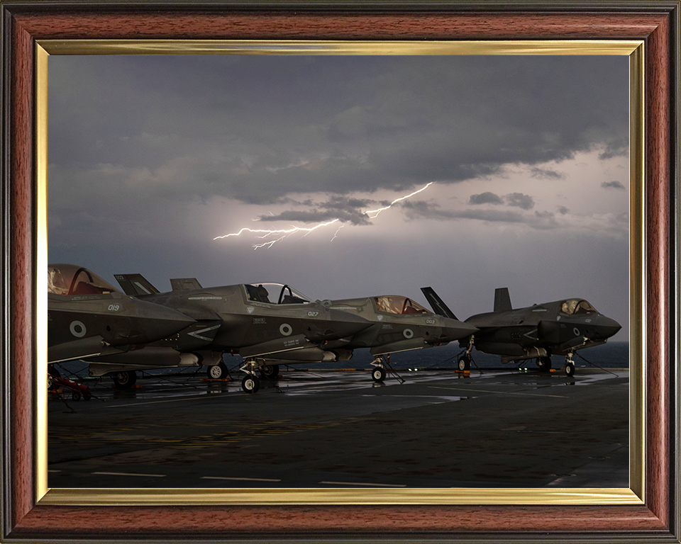 Lightning strikes over RAF F-35B Jets Royal Air Force Aircraft Photo Print Wall Art Aviation Decor UK Posters, Prints, & Visual Artwork Hampshire Prints 10 x 8 Classic Frame No